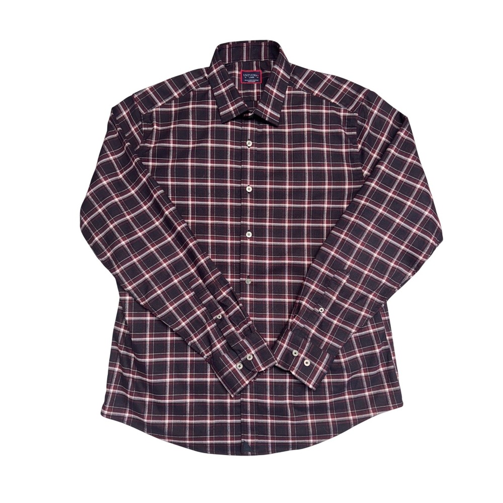 UNTUCKit Large Burgundy Plaid Long Sleeve Button Down Performance Flannel Shirt